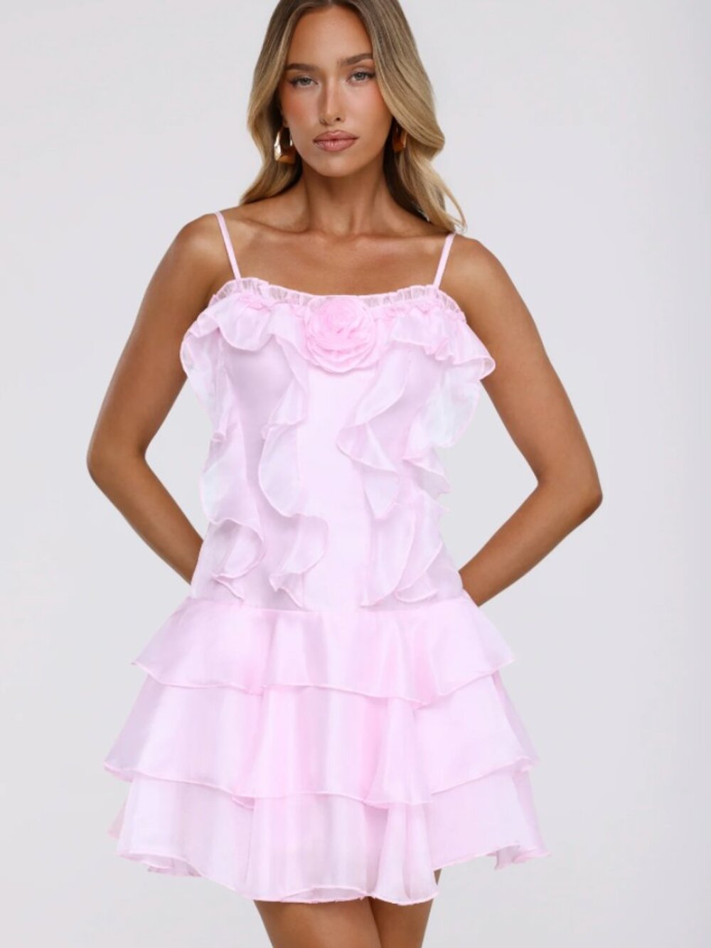Hello Molly Angel Biba Pink Ruffle Mini Dress with Rosette - XS